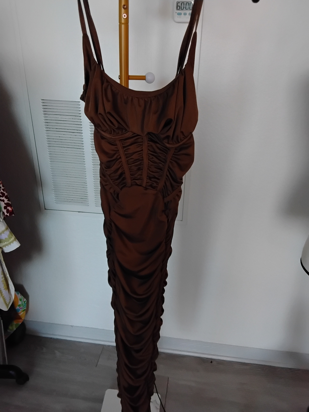 Forever 21 Chocolate Brown Ruched Spaghetti-Strap Maxi Dress